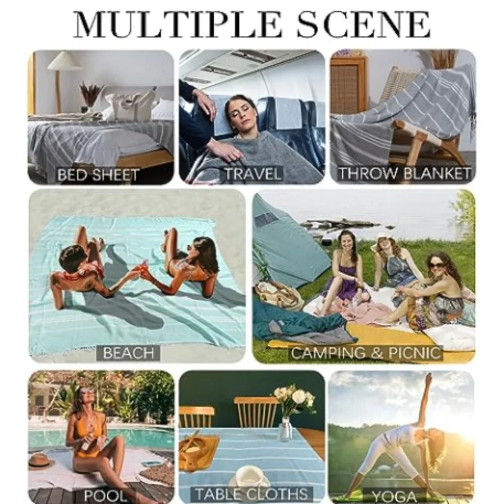 Giant Turkish Cotton Beach Towel - Throw Blanket - Soft/ Absorbent/ Lightweight